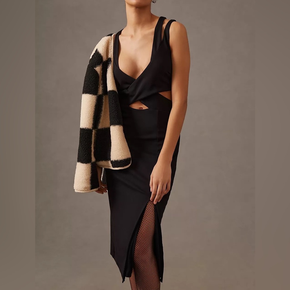 ANTHROPOLOGIE CUTOUT CROSSOVER MIDI DRESS (L)
